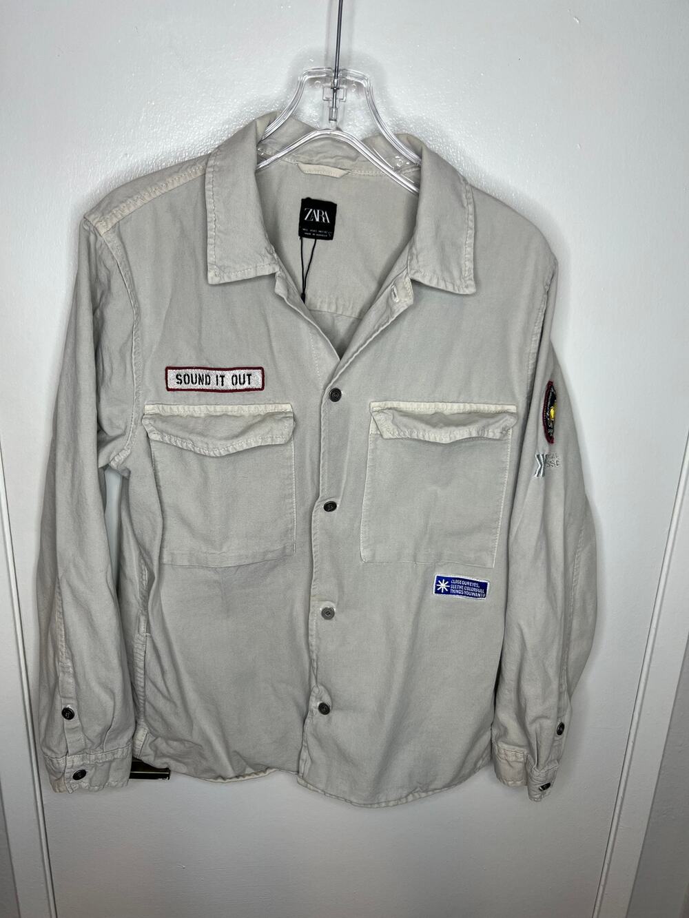 Zara Men's Button Up Shirt Jacket with Patches ~ Size L